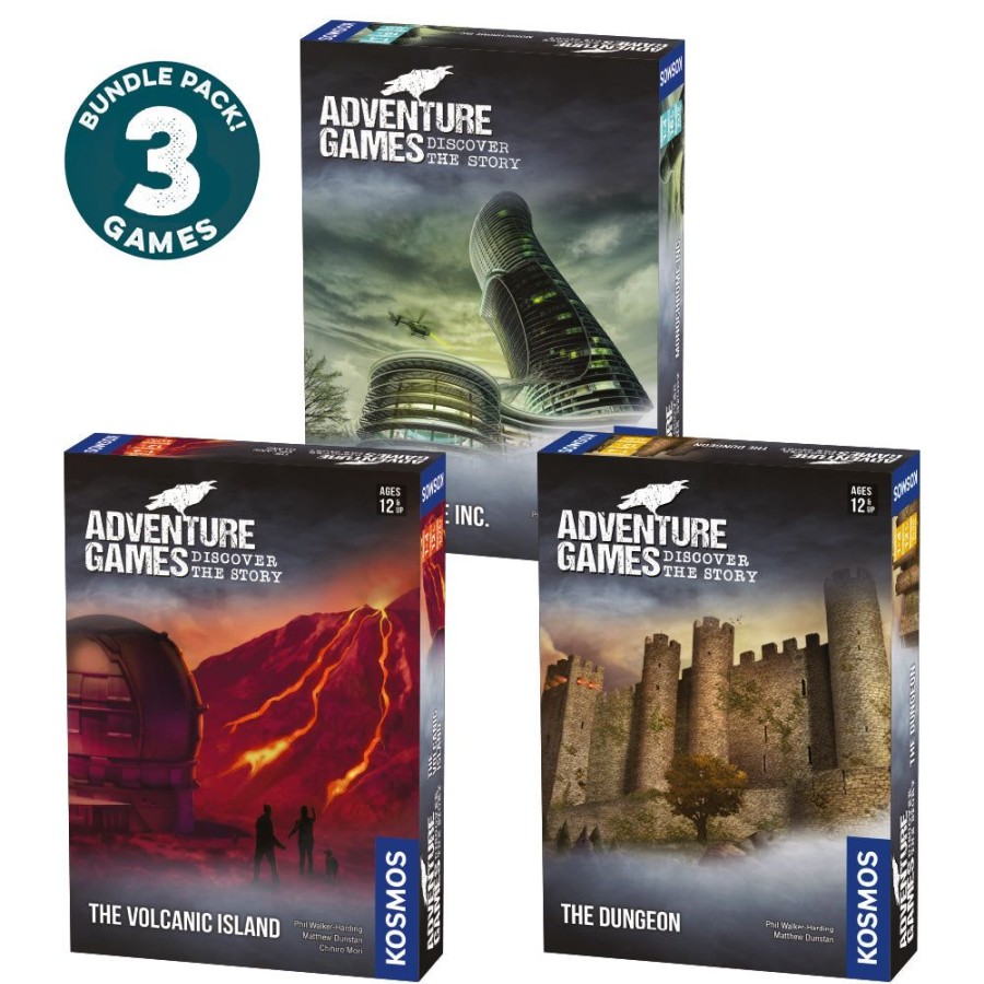 Board Games Thames & Kosmos | Adventure Games 3-Pack Bundle: The Dungeon, Monochrome Inc. & The Volcanic Island