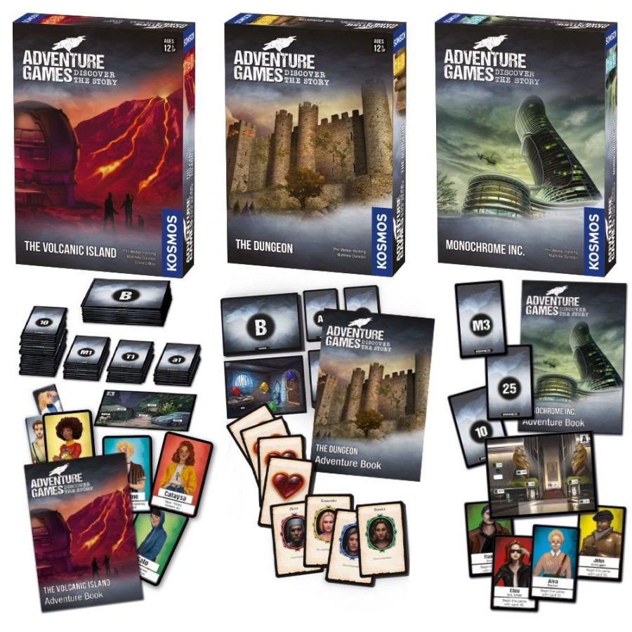 Board Games Thames & Kosmos | Adventure Games 3-Pack Bundle: The Dungeon, Monochrome Inc. & The Volcanic Island