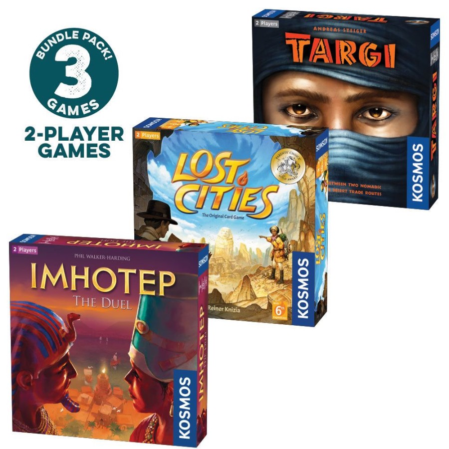 Board Games Thames & Kosmos | Essential 2-Player Board Game 3-Pack Bundle. Imhotep: The Duel, Targi, Lost Cities Card Game With 6Th Expedition