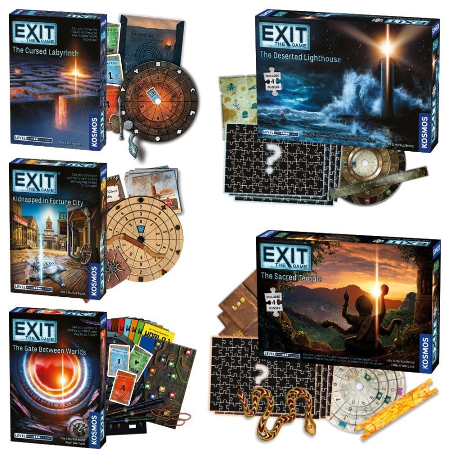 Gift Sets & Bundles Thames & Kosmos | Exit: The Game, Season 5 Bundle. Five-Pack: Gate Between Worlds, Cursed Labyrinth, Kidnapped In Fortune City, Sacred Temple, Deserted Lighthouse