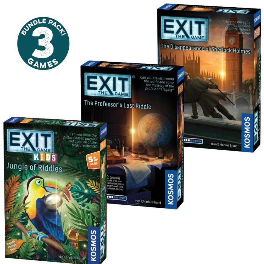 Board Games Thames & Kosmos | Exit Game 3 Pack Bundle - Exit: Kids - Jungle Of Riddles | Exit: The Professor'S Last Riddle | Exit: The Disappearance Of Sherlock Holmes