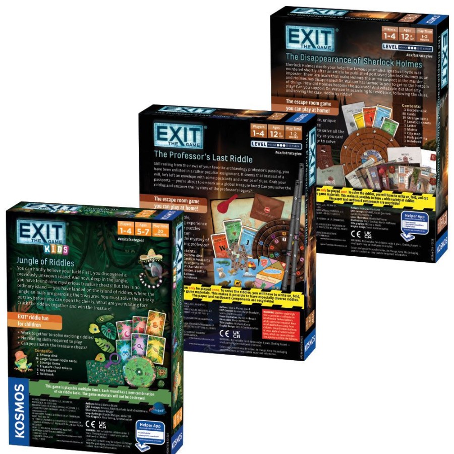 Board Games Thames & Kosmos | Exit Game 3 Pack Bundle - Exit: Kids - Jungle Of Riddles | Exit: The Professor'S Last Riddle | Exit: The Disappearance Of Sherlock Holmes