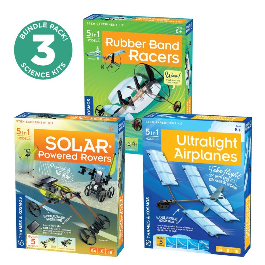 Science Toys & Kits Thames & Kosmos | Fun & Educational Engineering 3-Pack. Ultralight Airplanes, Rubber Band Racers, And Solar-Powered Rovers