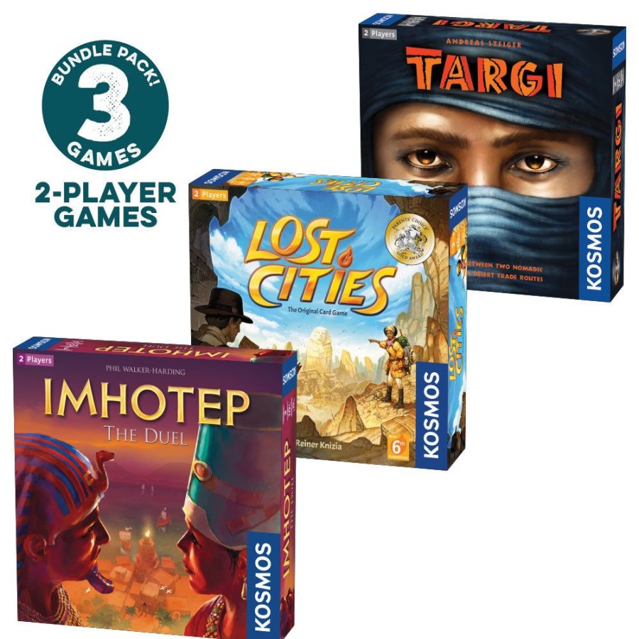 Board Games Thames & Kosmos | Essential 2-Player Board Game 3-Pack Bundle. Imhotep: The Duel, Targi, Lost Cities Card Game With 6Th Expedition