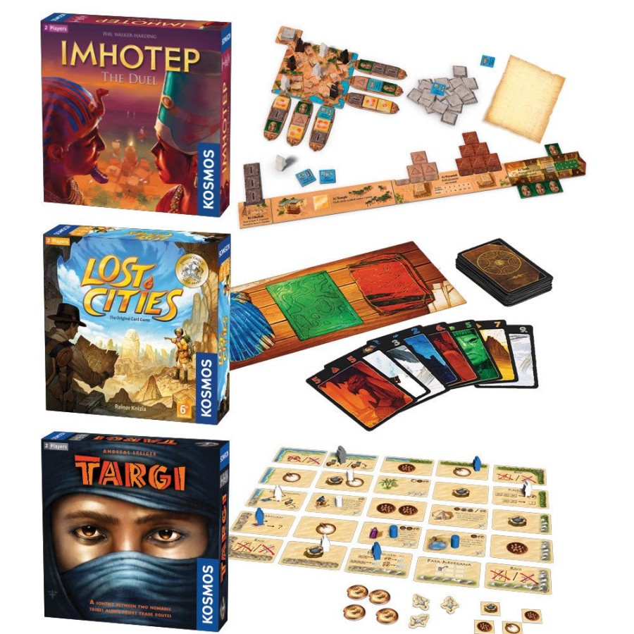 Board Games Thames & Kosmos | Essential 2-Player Board Game 3-Pack Bundle. Imhotep: The Duel, Targi, Lost Cities Card Game With 6Th Expedition